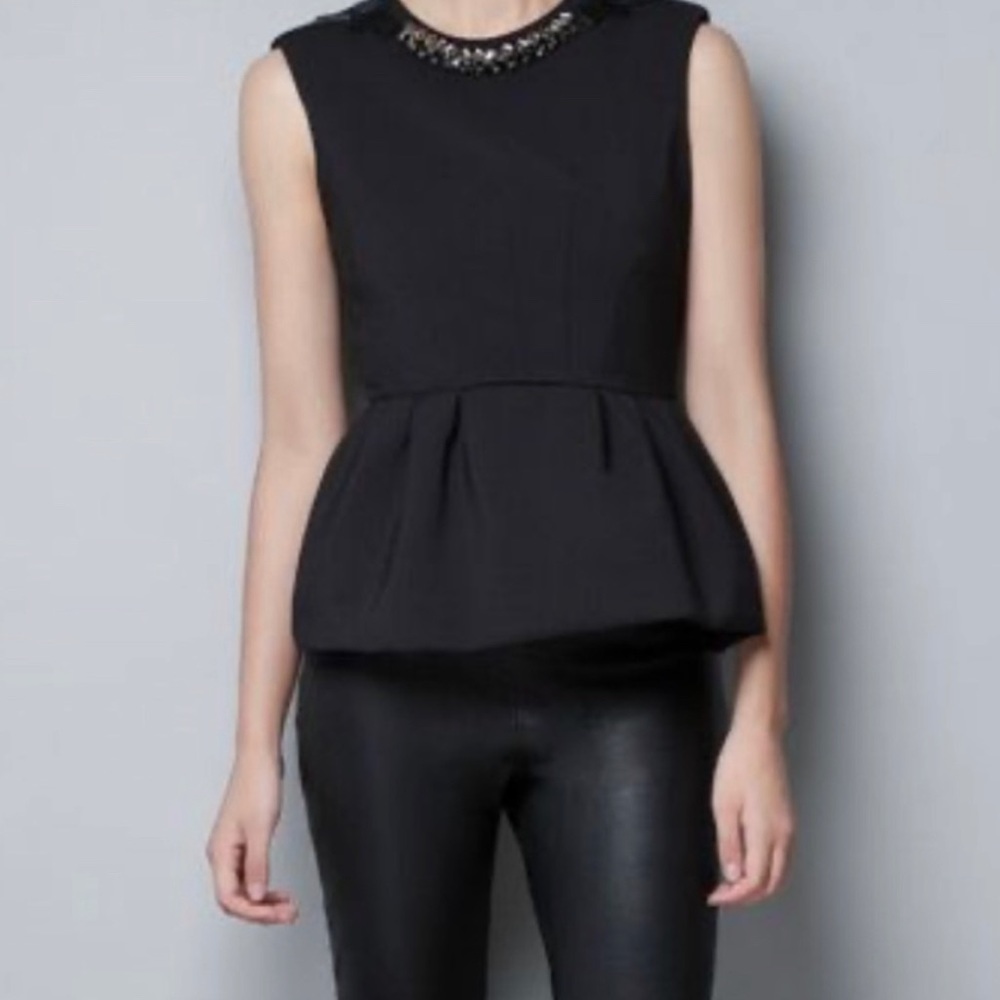 Zara Woman sleeveless embellished jeweled black peplum